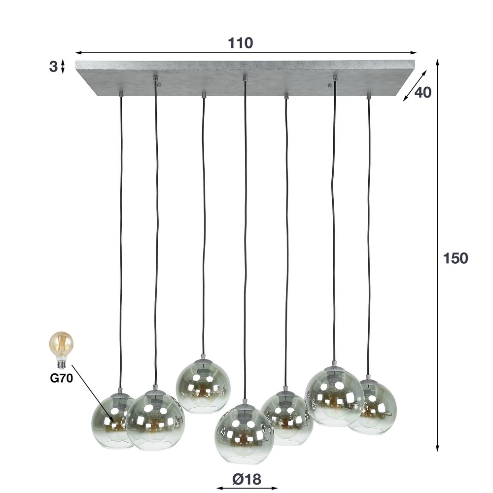 Suspension 7L Bubble avec du verre argenté qui s’estompe. Lyora 8716803511231