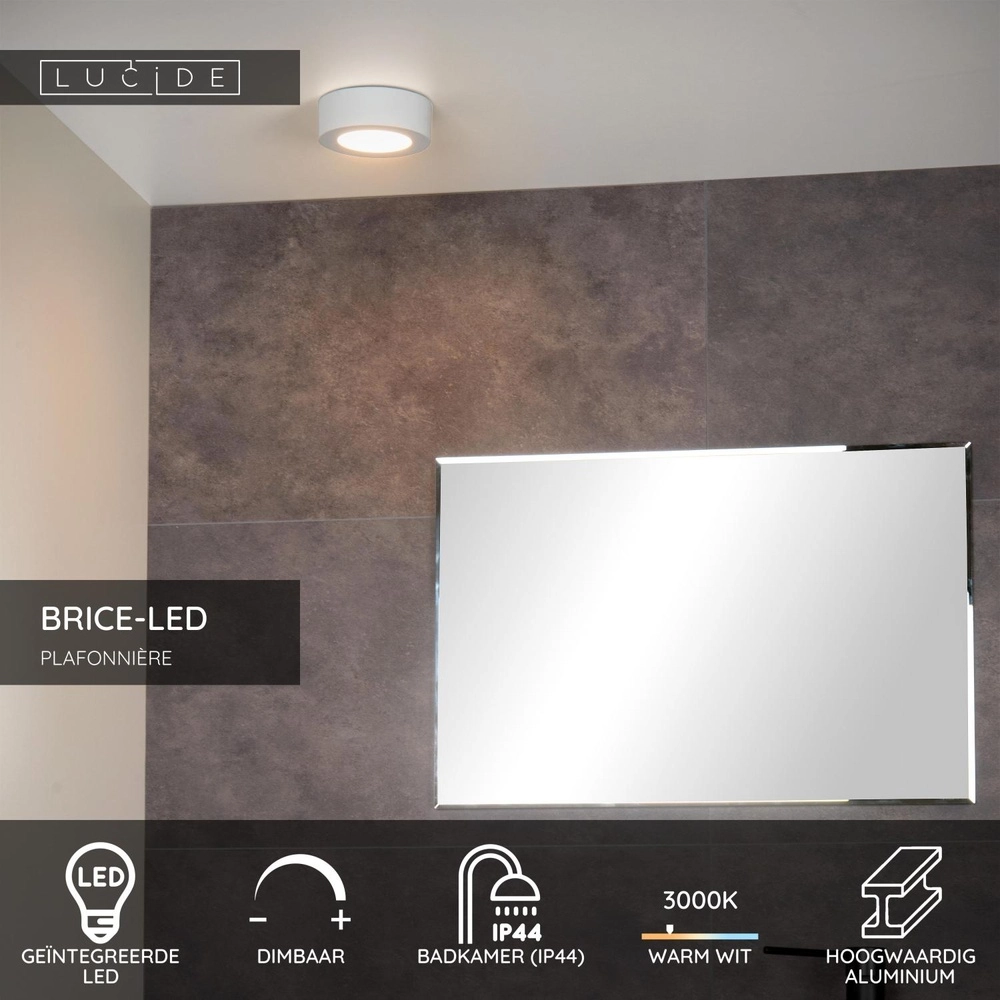 Éclairage de plafond Brice-Led Ø 11,7cm - IP44 blanc Lucide 5411212281289