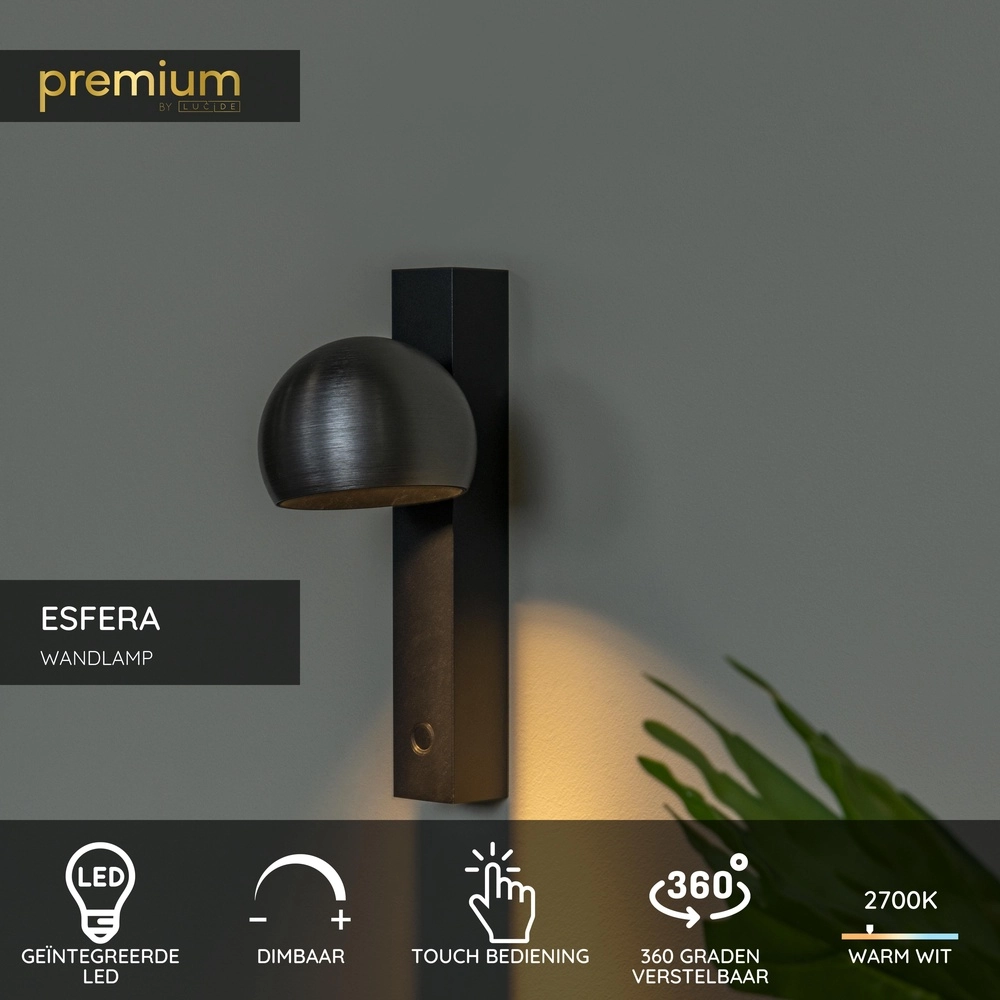 Lampe de lecture de lit Esfera LED - Brossé Premium by Lucide 5411212234414