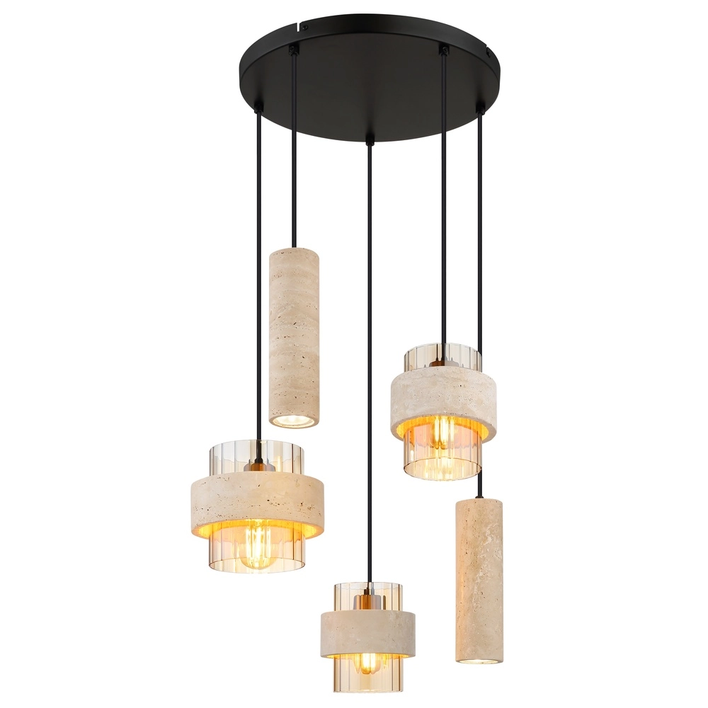 Lampe suspendue à 5 lumières Daren noir avec marbre
