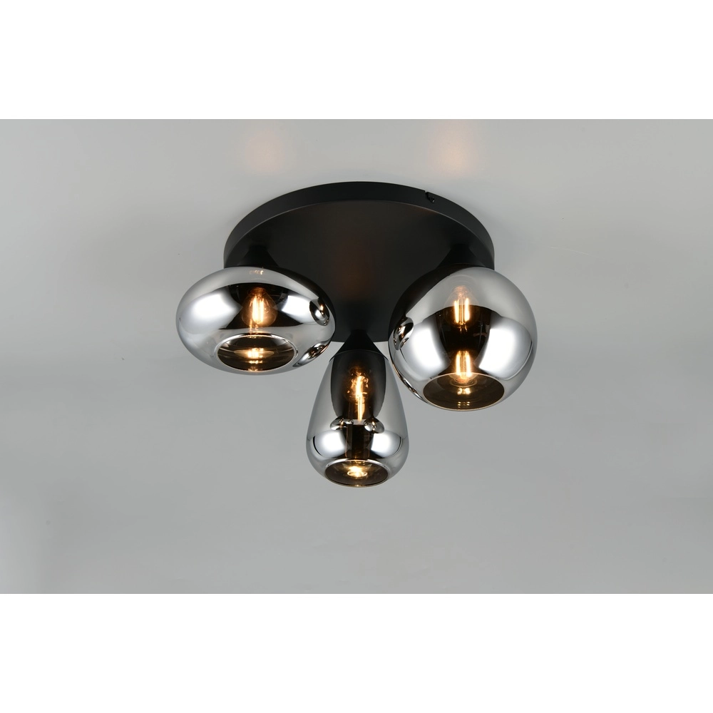 Plafonnier 3 lumières Lumina noir avec verre fumé Trio 4017807663167