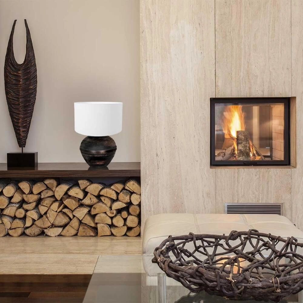 Lampe de table chic Lyons B avec abat-jour en chintz blanc Steinhauer 8712746166583