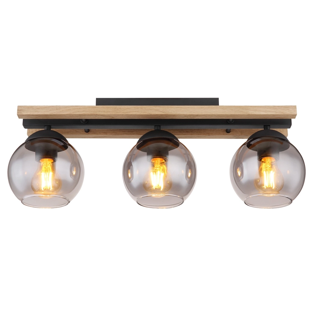 Lampe de plafond à 3 lumières Conni noir avec bois Globo 9007371448739