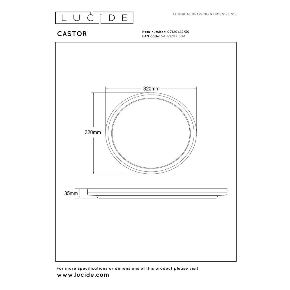 Éclairage de plafond Castor noir avec blanc Ø 32cm Lucide 5411212071804