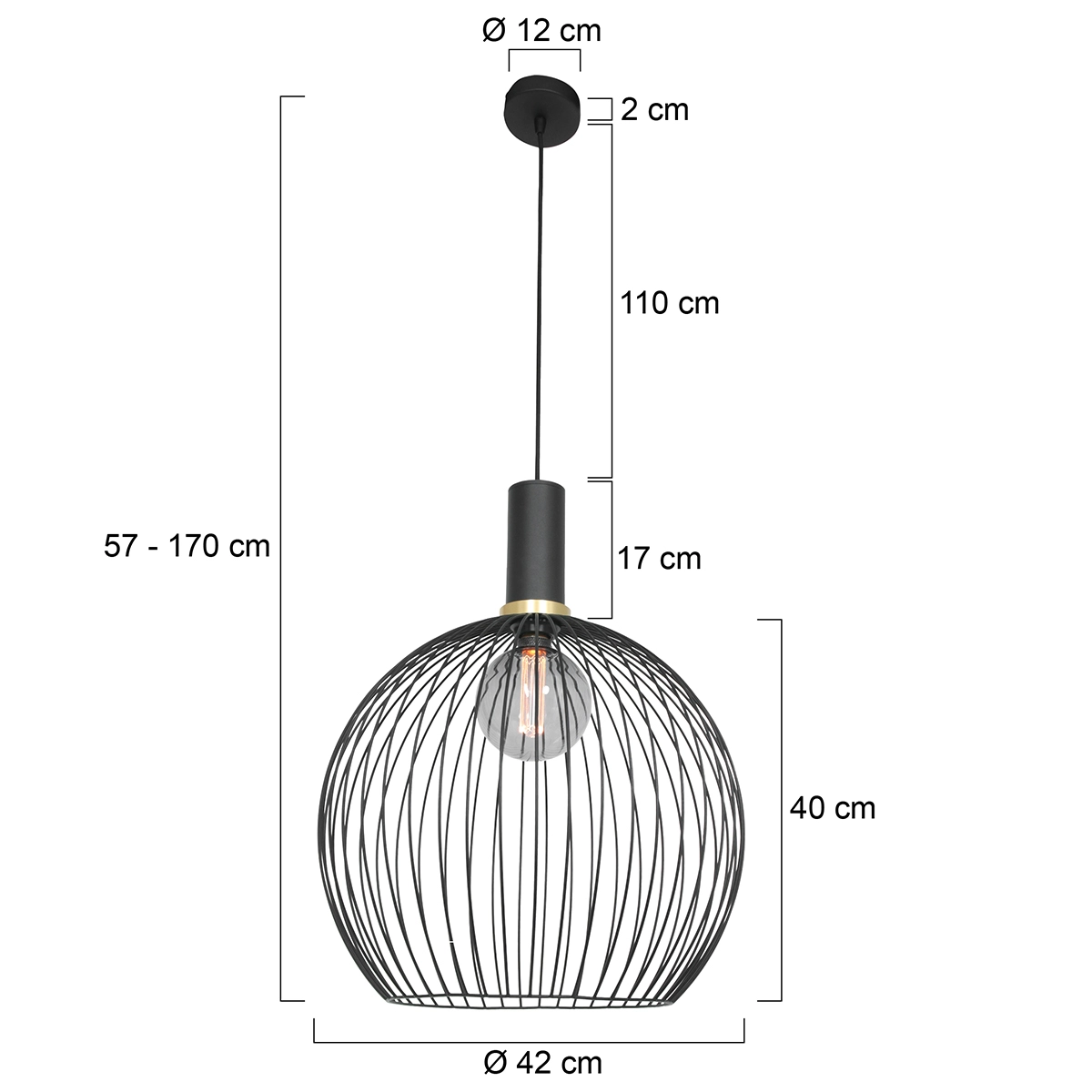 Lampe à fil Aureole 42cm noir avec or Steinhauer 8712746135480