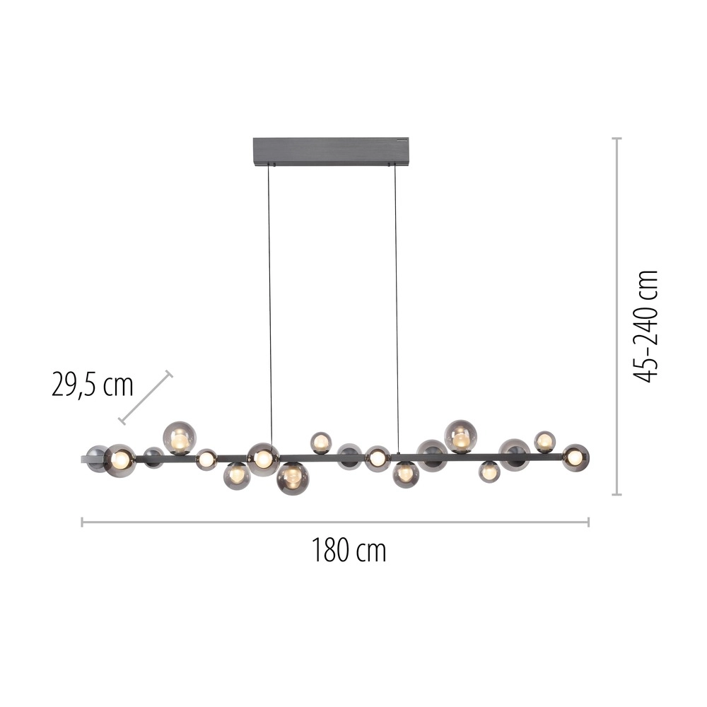 Lampe pendante de table à manger Pure E-Popup 18L - avec verre fumé Paul Neuhaus 4012248396452