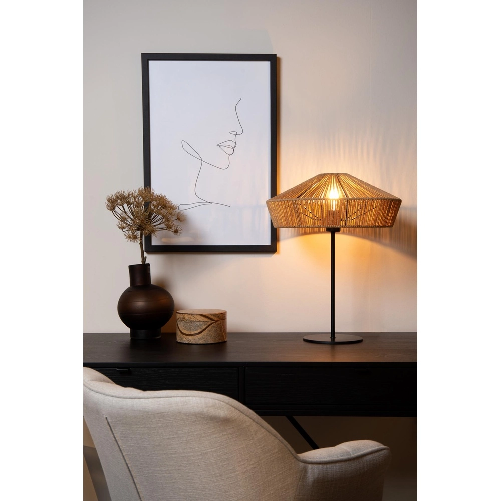 Lampe de table Yunkai Ø 40 cm noir avec rotin Lucide 5411212105721