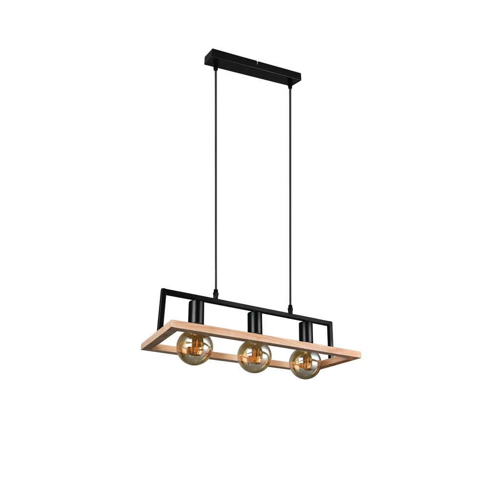 Lampe pendante de conception Bano noir avec bois Trio 4017807673364