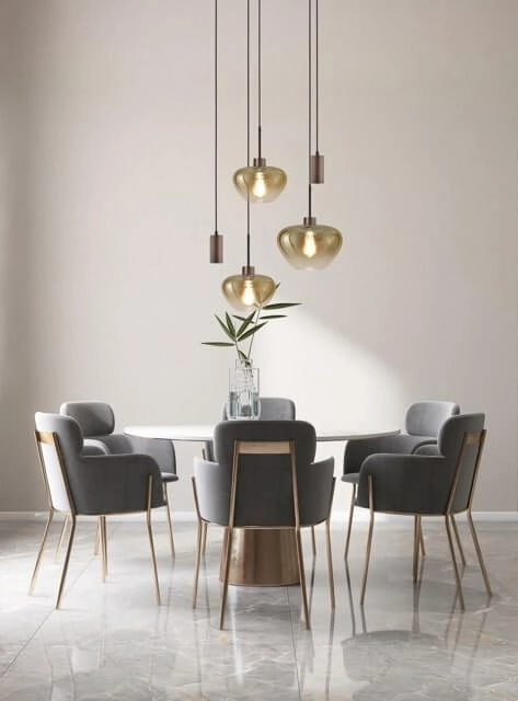 Suspension 5 lumières Genua marron avec 2x verre doré Ø 24cm - 1x Ø 29cm et 2x pendentif Masterlight 8718121357416