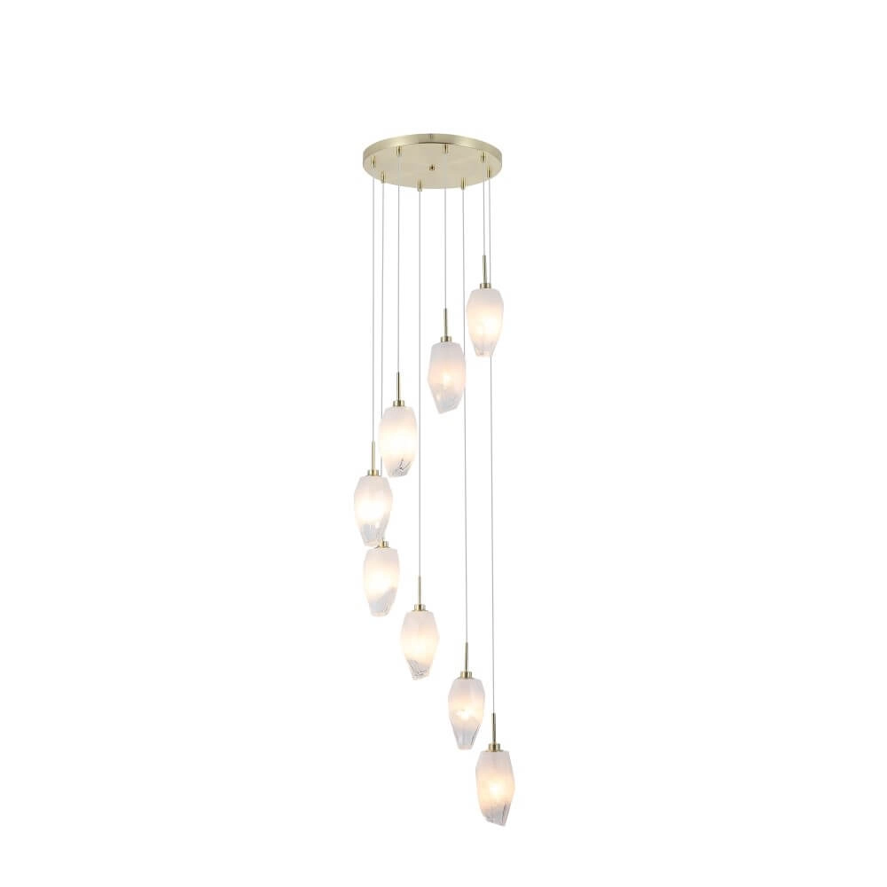 Suspension vide 8 lumières Rocky avec verre blanc