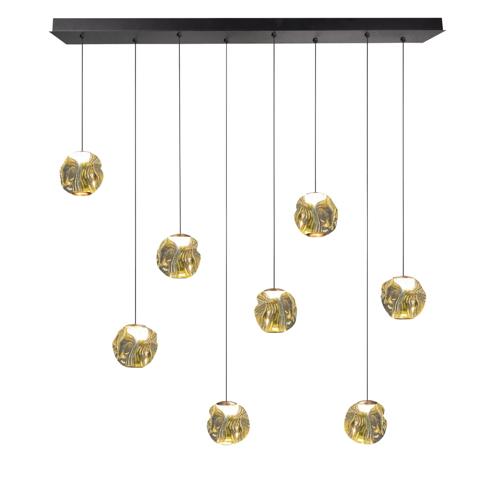 Suspension Melina noir avec verre ambré droit 8 lumières Suspension Melina noir avec verre ambré droit 8 lumières