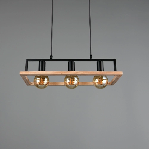 Lampe pendante de conception Bano noir avec bois Trio 4017807673364