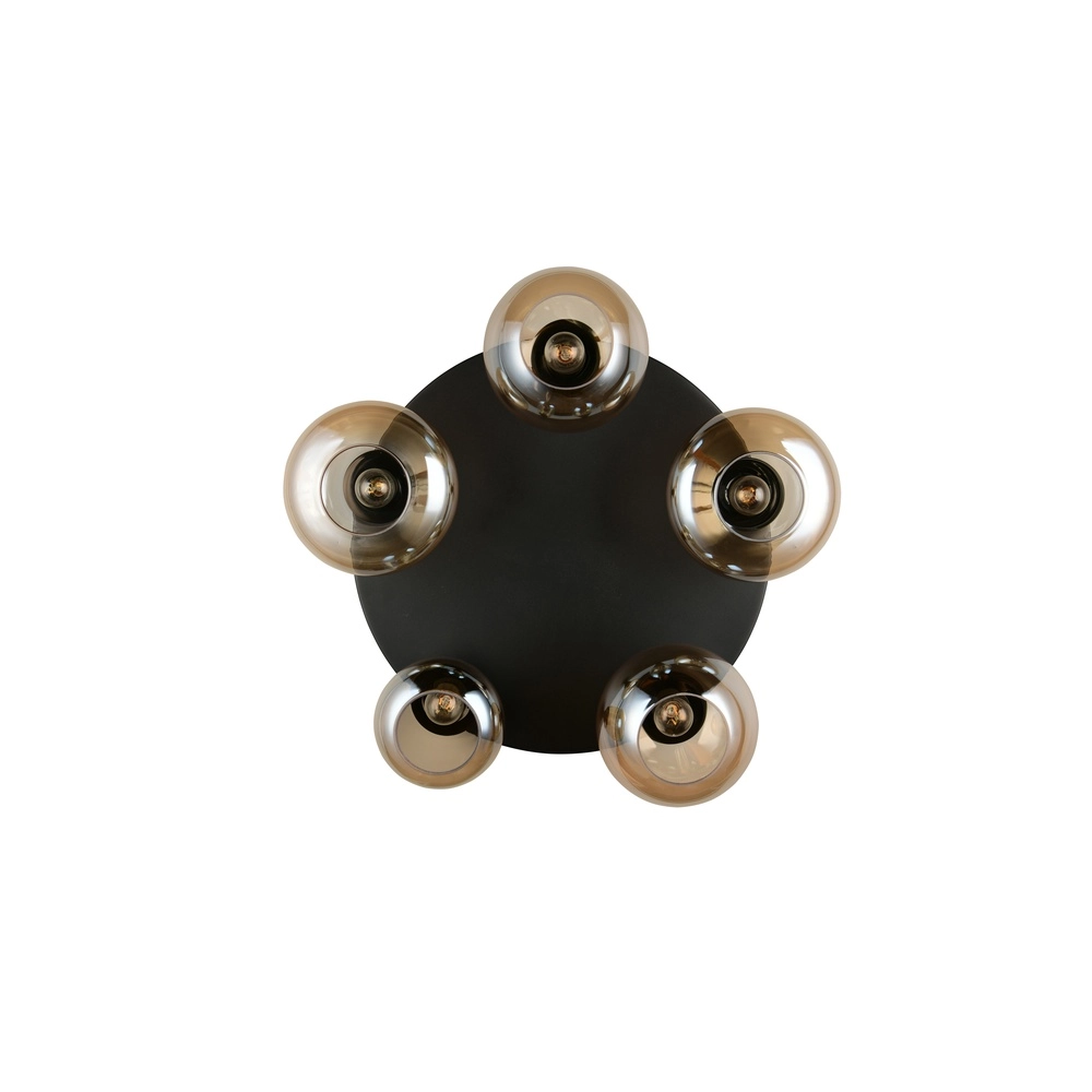 Plafonnier 5 lumières Lumina noir avec verre ambré Trio 4017807663174