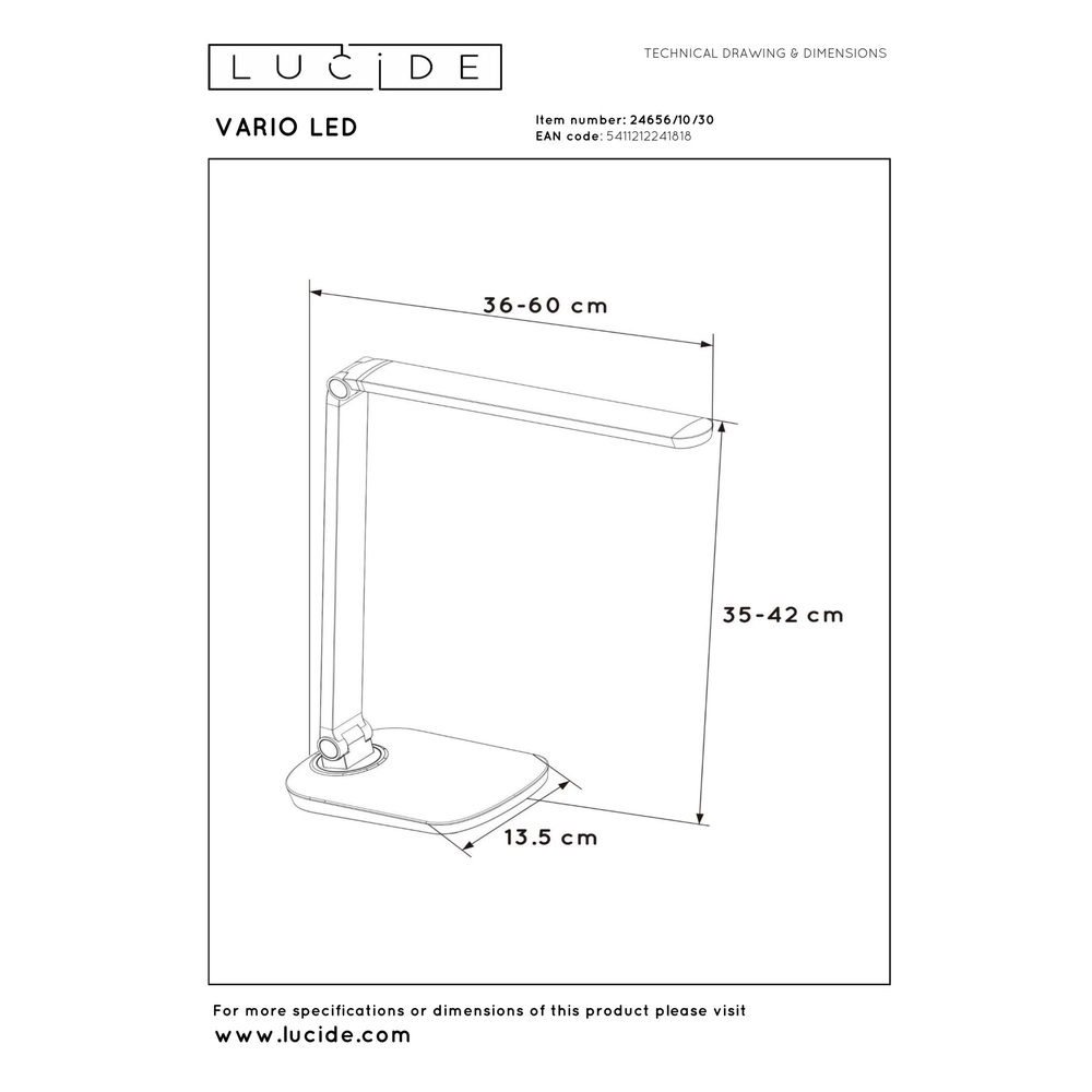 Lampe de bureau Vario Led Noir Lucide 5411212241818
