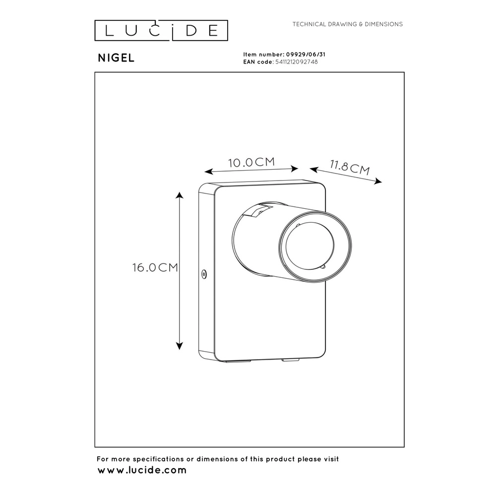 Lampe de chevet Nigel avec point de charge USB blanc Lucide 5411212092748