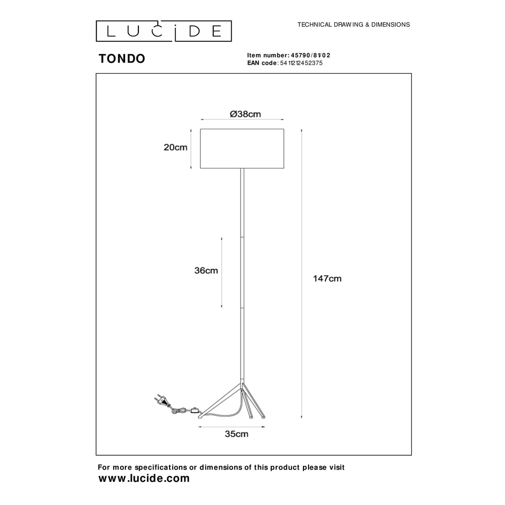 Lampe de pied Tondo Or Lucide 5411212452375