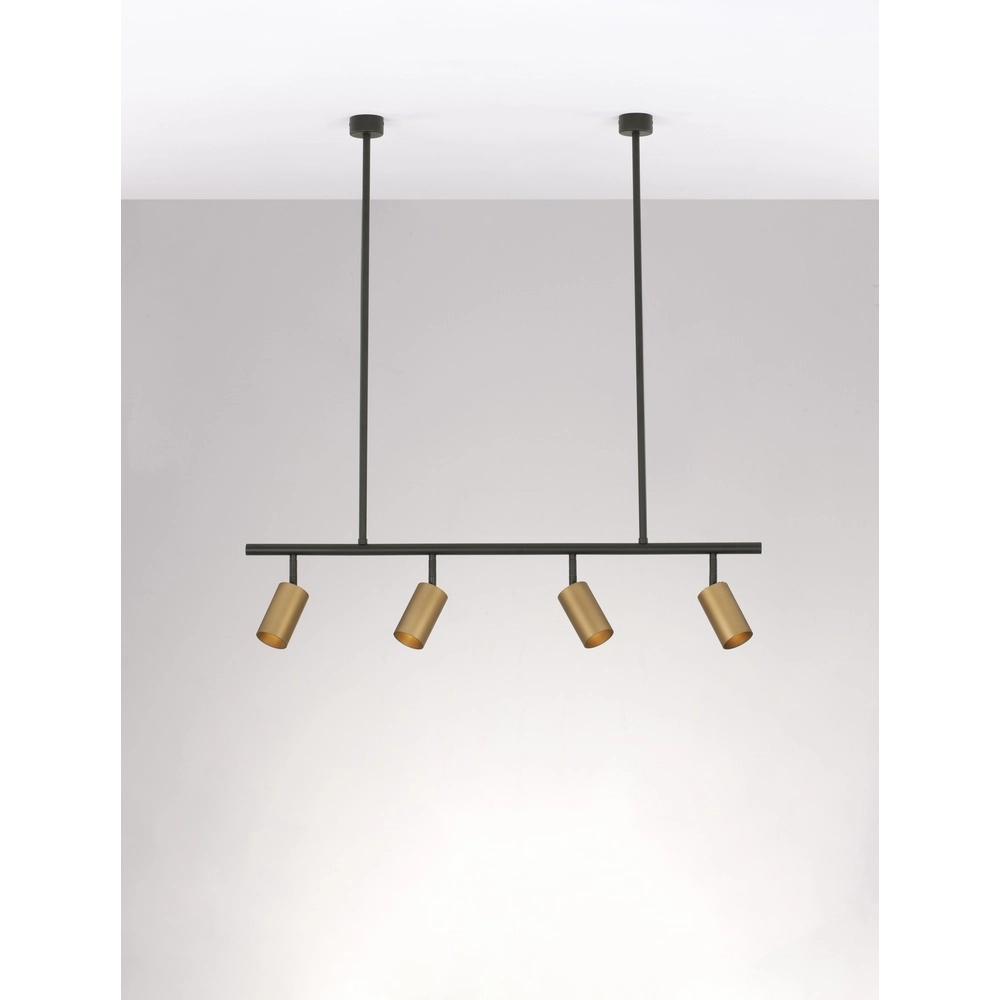 Suspension Pogno Noir à 4 lumières avec droit doré Suspension Pogno Noir à 4 lumières avec droit doré