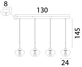 Suspension 4 lumières Genua noir avec verre doré Ø 24cm Masterlight 8718121356969
