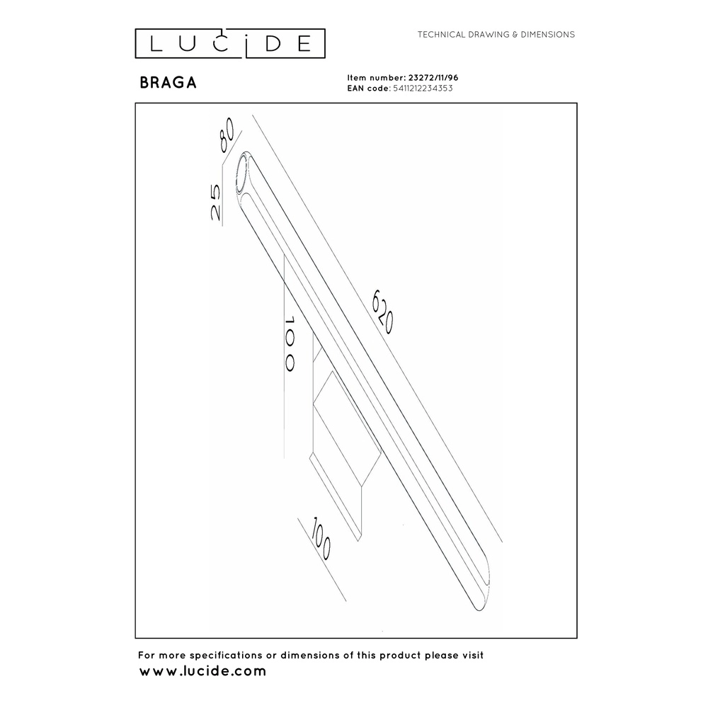 Lampe murale LED champagne de 62 cm Braga Premium by Lucide 5411212234353