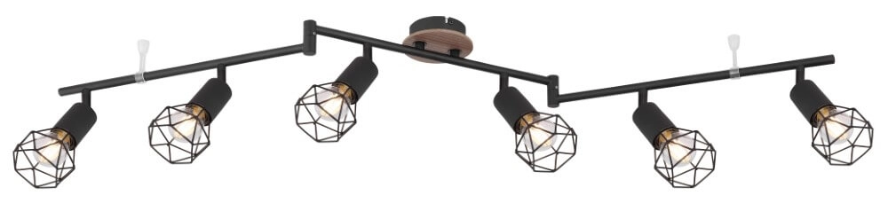 Plafonnier Xara I 6 lumières noir avec bois Plafonnier Xara I 6 lumières noir avec bois