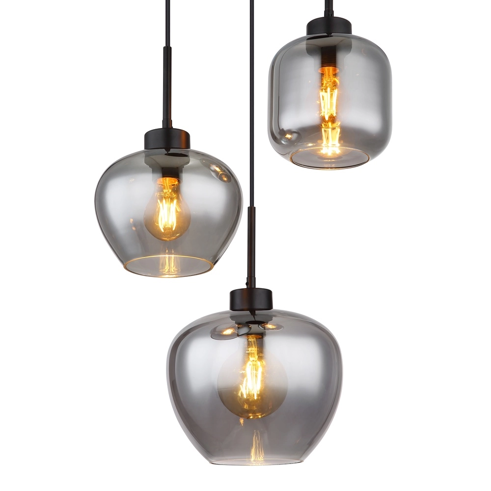 Lampe pendante de conception Matt Noir à 3 lumières avec verre fumé Globo 9007371448258