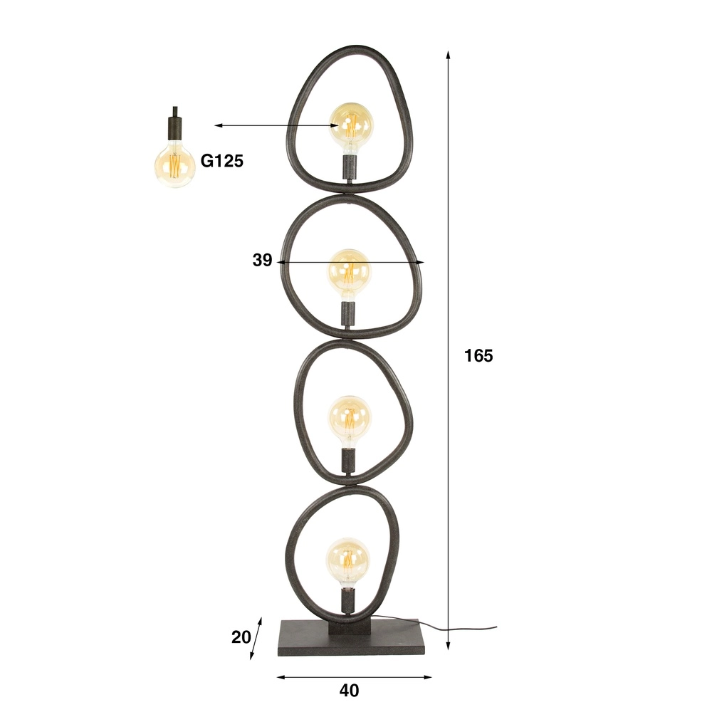 Lampe de sol de campagne Pebble Noir arctique - 4x E27 Lyora 8716803511002