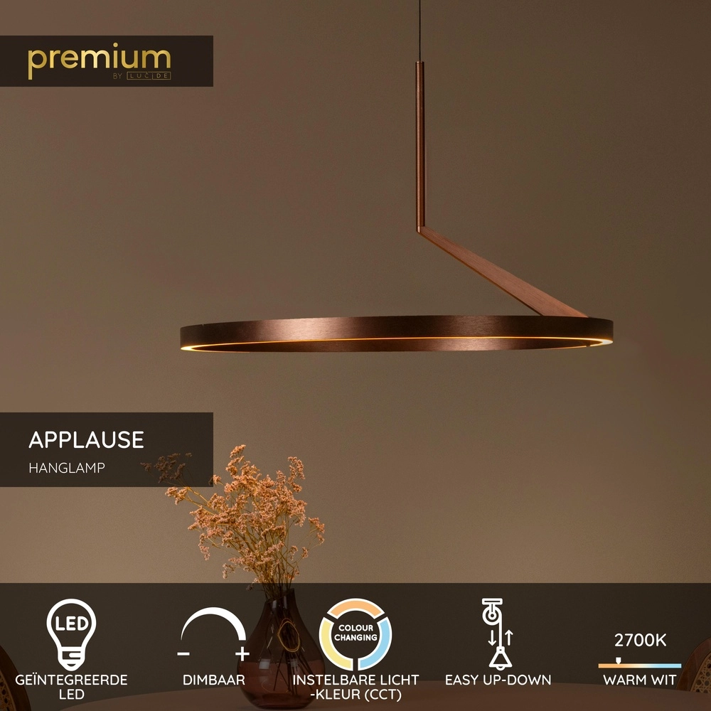 Suspension LED élégante Applause Rouge cuivré - Ø 60cm Premium by Lucide 5411212221834