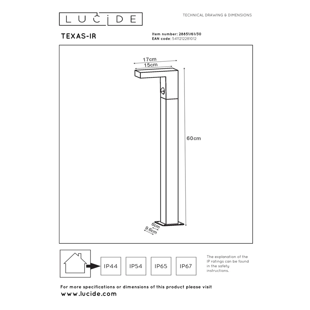 Lampe à piédestal Texas-Ir avec anthracite capteur Lucide 5411212281012