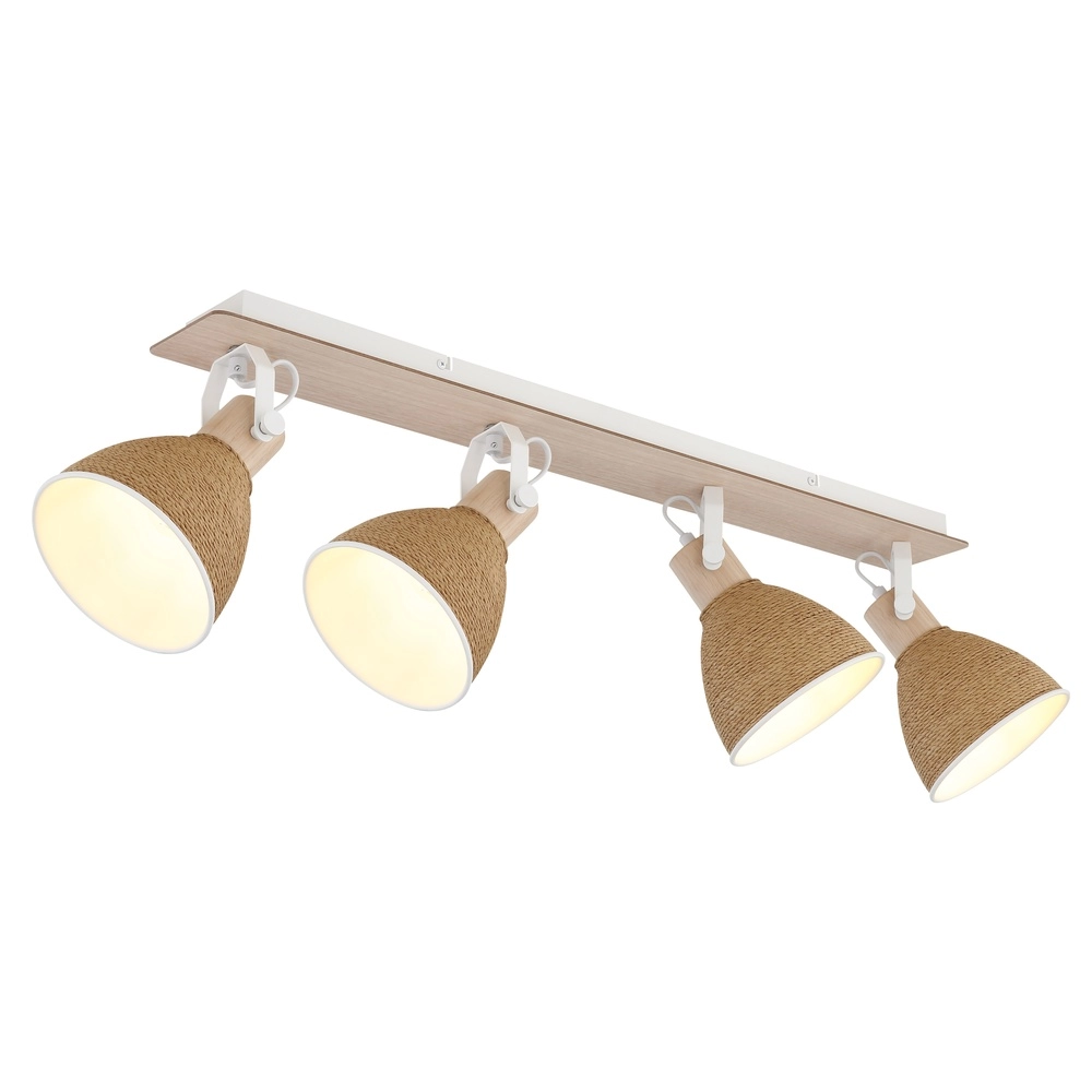 Lampe de plafond Lyndon Blanc à 4 lumières avec rotin
