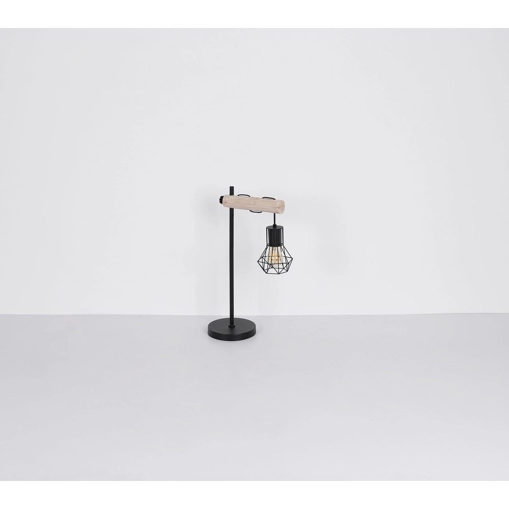 Lampe de pied Priska noir avec bois Globo 9007371443840