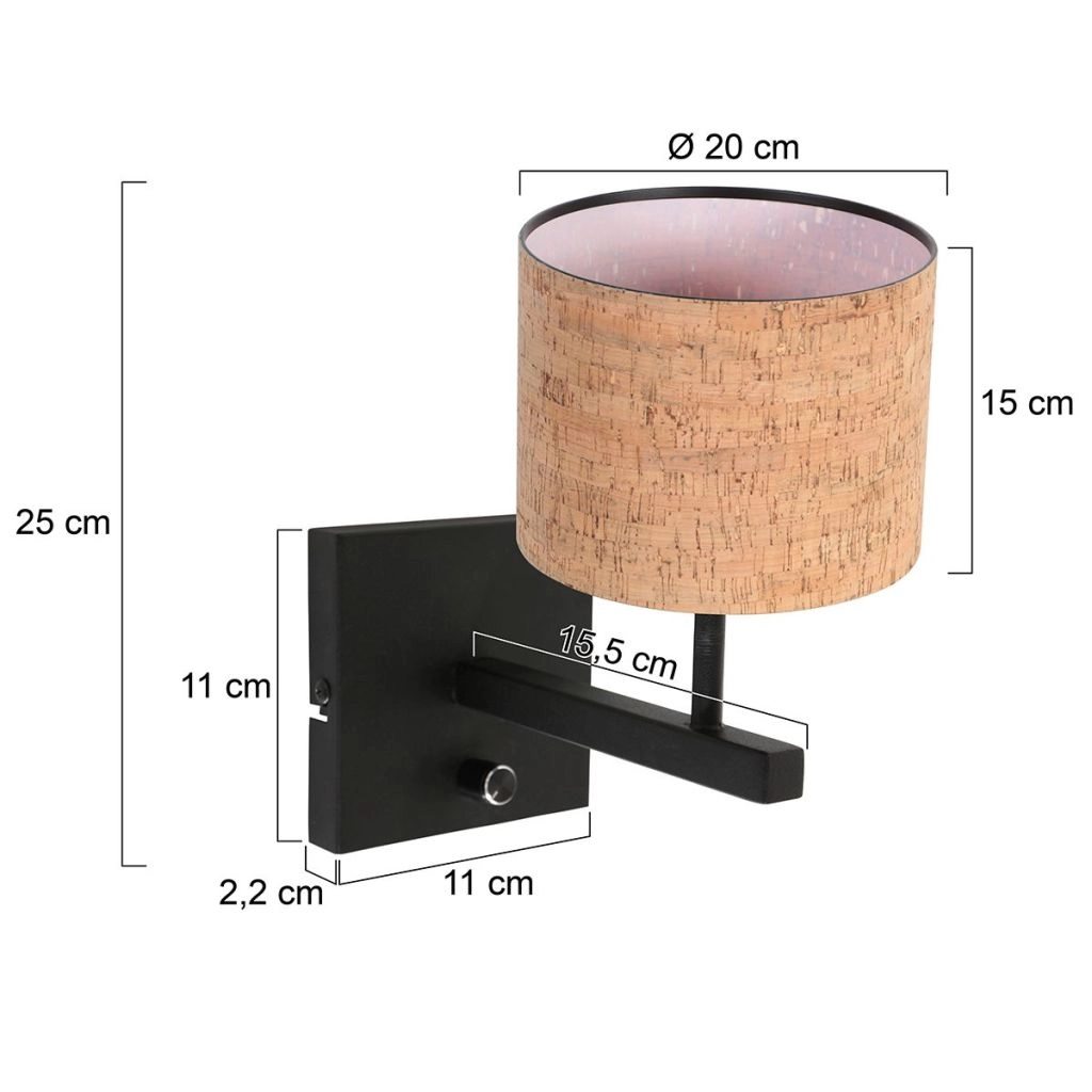 Lampe murale noire Stang avec un chapeau en liège Ø20cm Steinhauer 8712746180558