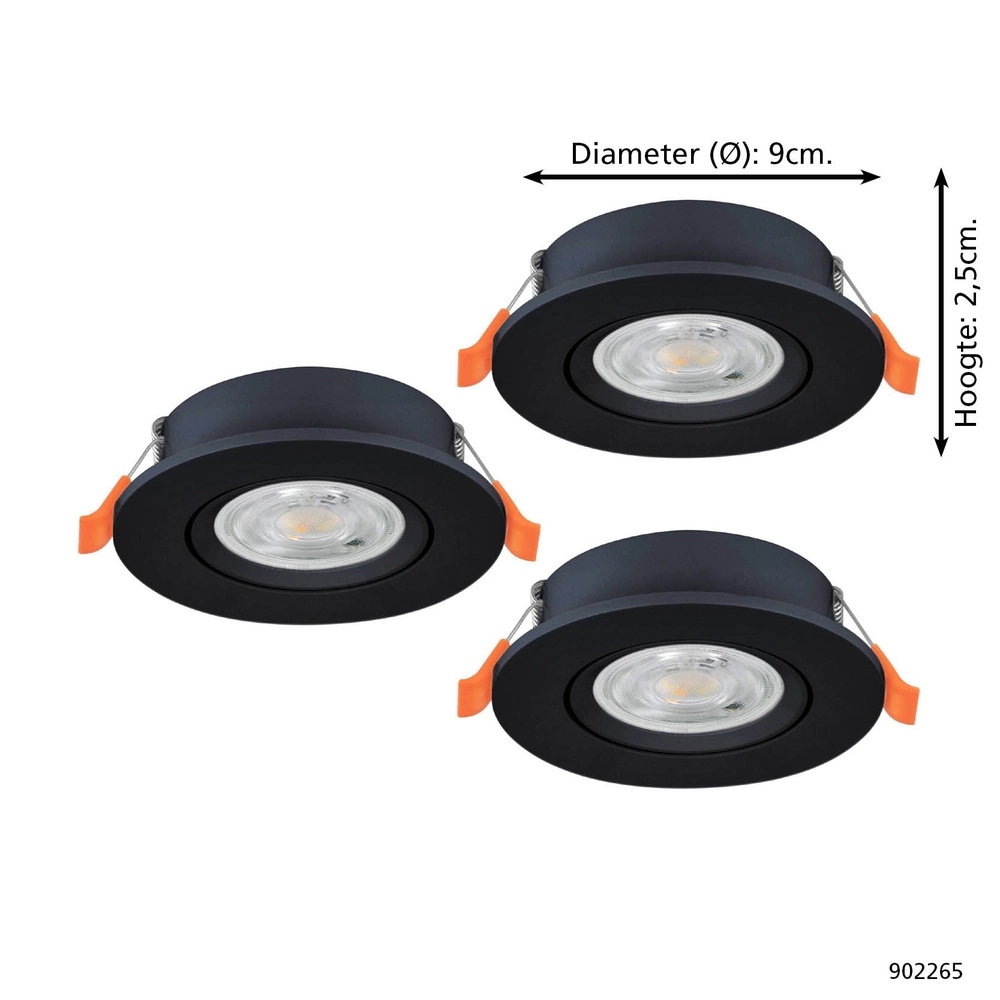 Lot de 3 spots encastrés Barranco noir Ø 9cm - CCT en 3 étapes Eglo 9008606359431