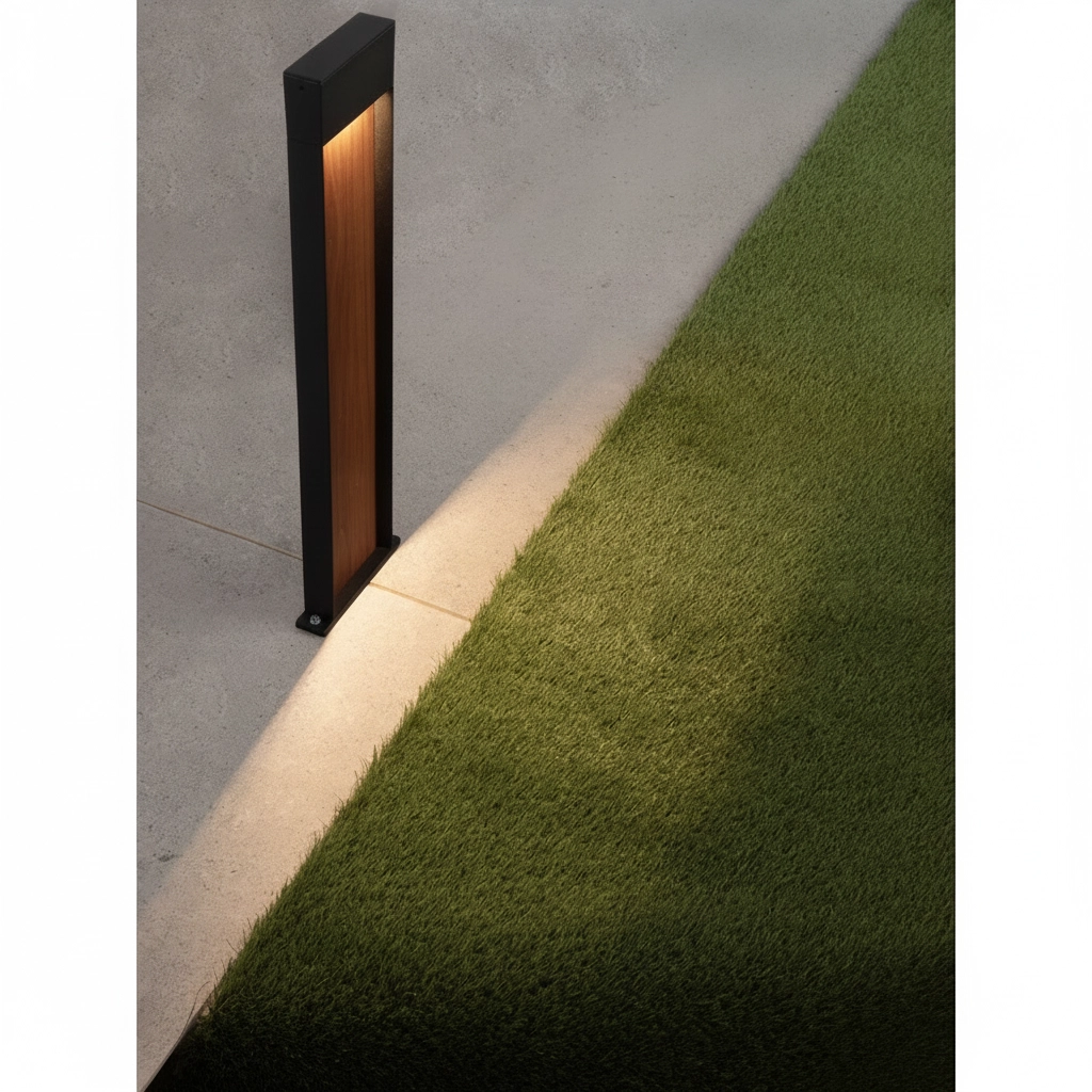 Lampe de jardin conçue Noray noir avec bois 78cm - 2700K