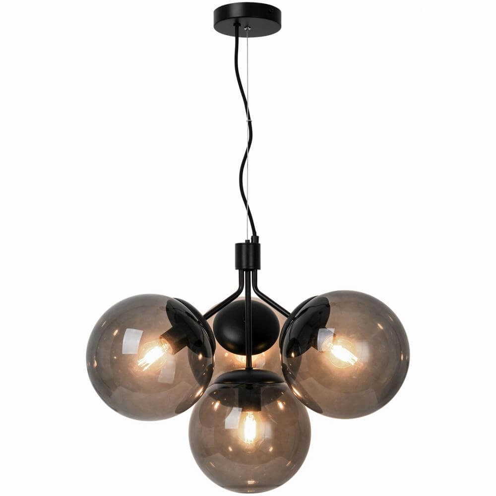 Suspension 4 lumières Ivona noir avec verre fumé