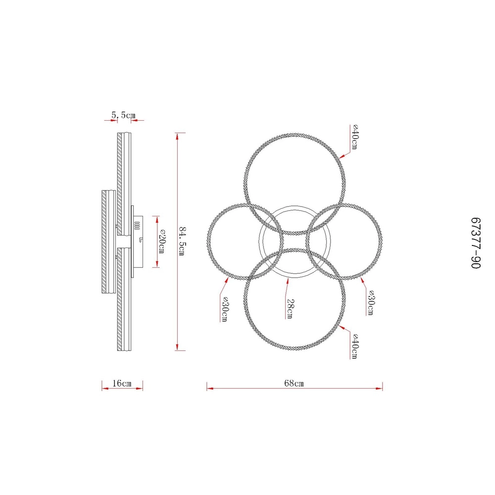 Lampe de plafond Francine Anneaux en métal à fusil 4 Globo 9007371592630