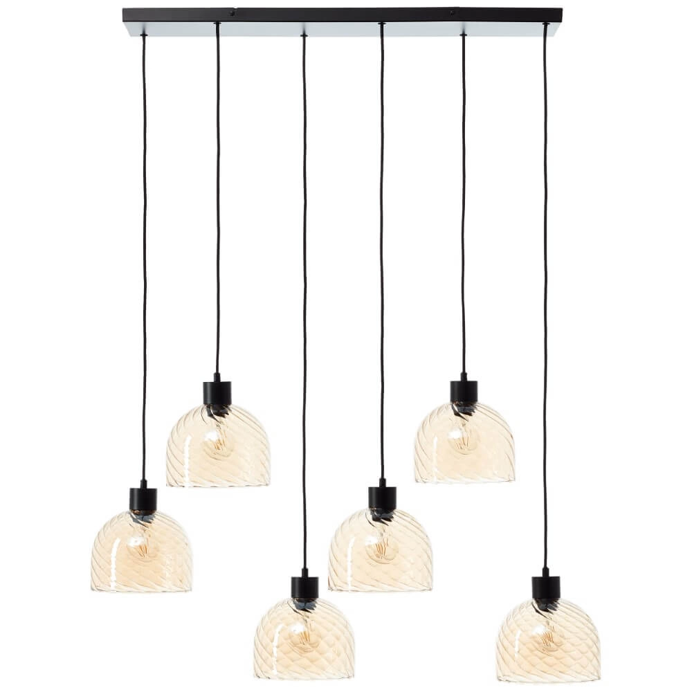 Lampe suspendue 6 lumières Casto noir avec verre ambré Brilliant 4004353446887