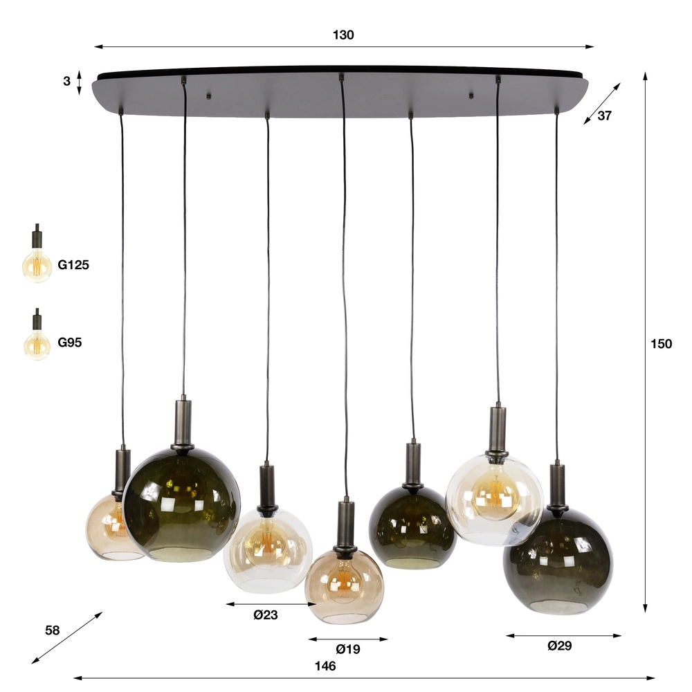Lampe pendante de conception Moka 7-brun sable clair avec verre brun Lyora 8716803514881