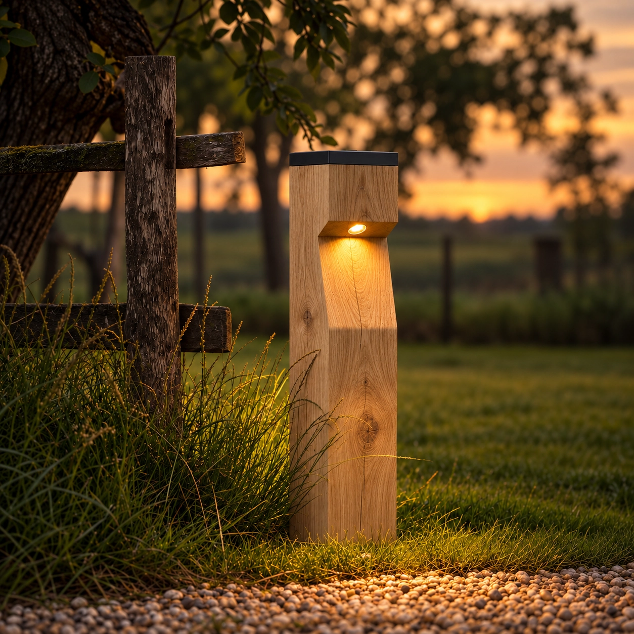 Éclairage solaire en bois Eye Solar Chêne - 17,5x17,5x90 - PH04 - 2700K