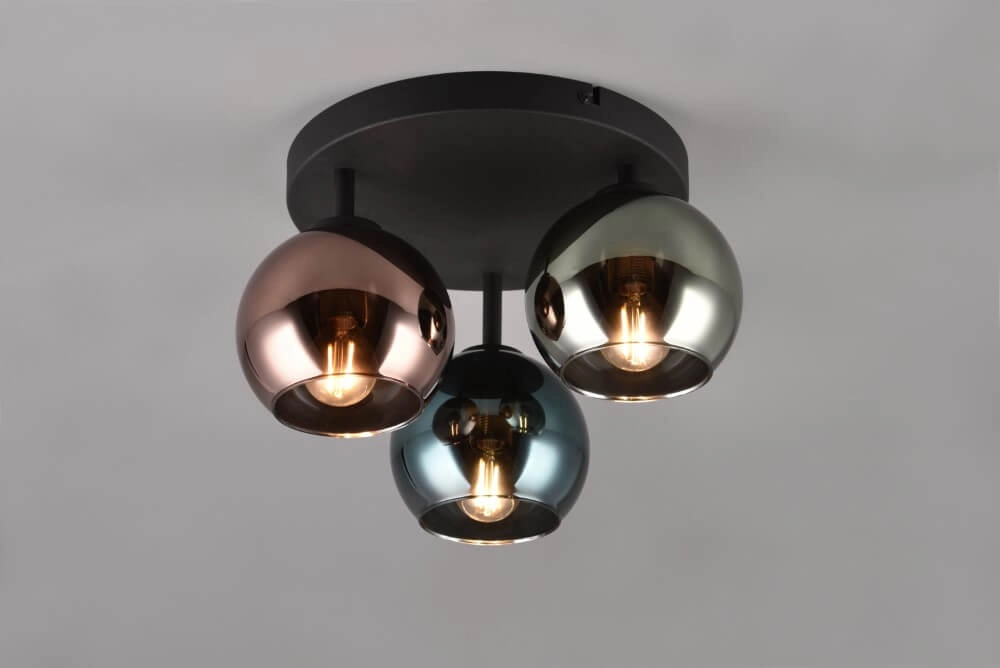 Plafonnier design Sheldon noir avec verre fumé Trio 4017807585247