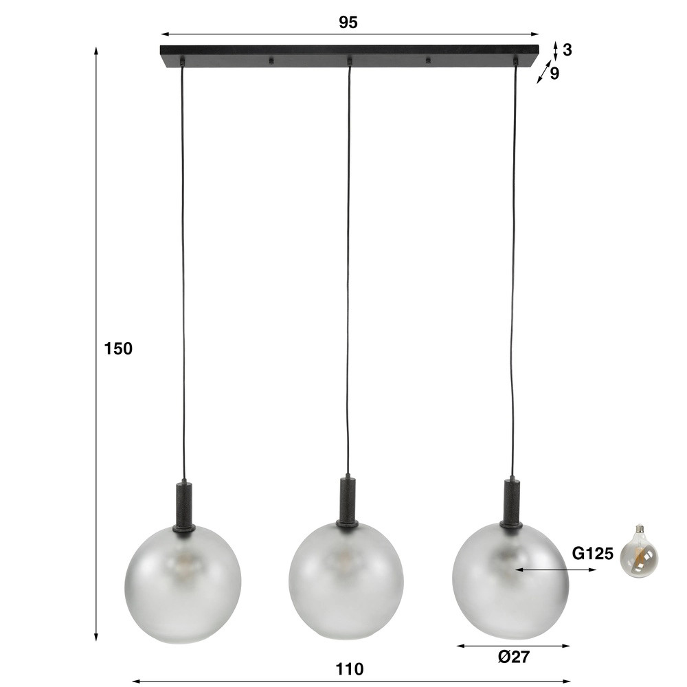 Suspensions en verre Bubble 3x E27 Lyora 8716803513471