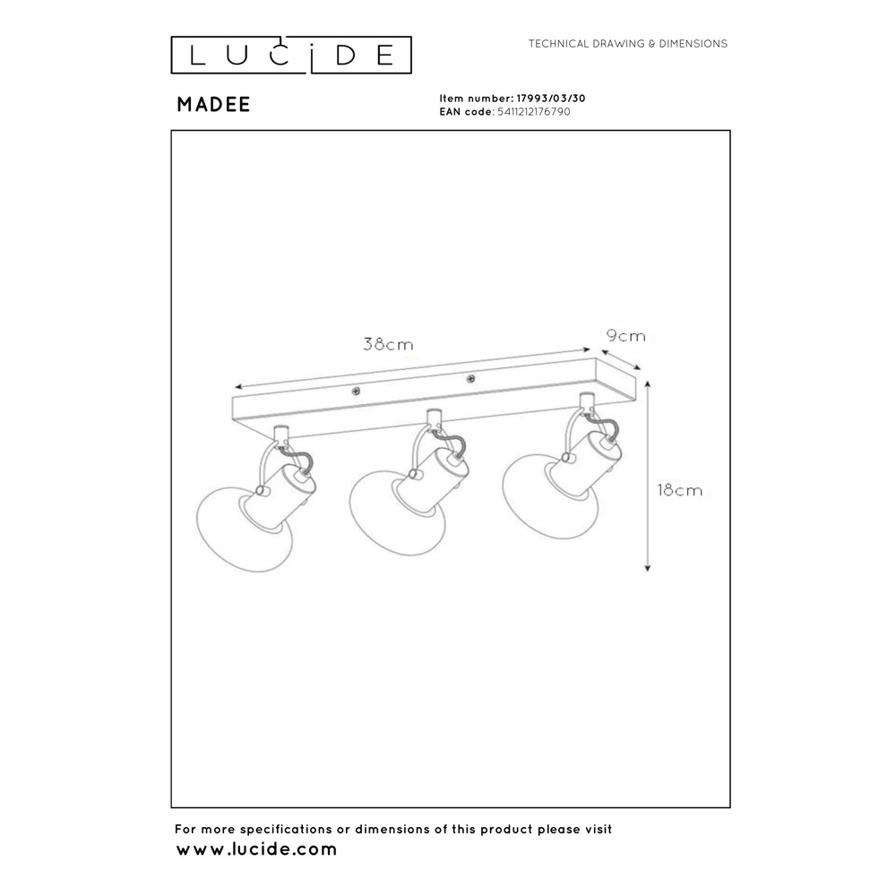 Lampe de plafond Madee Noir à 3 lumières Lucide 5411212176790