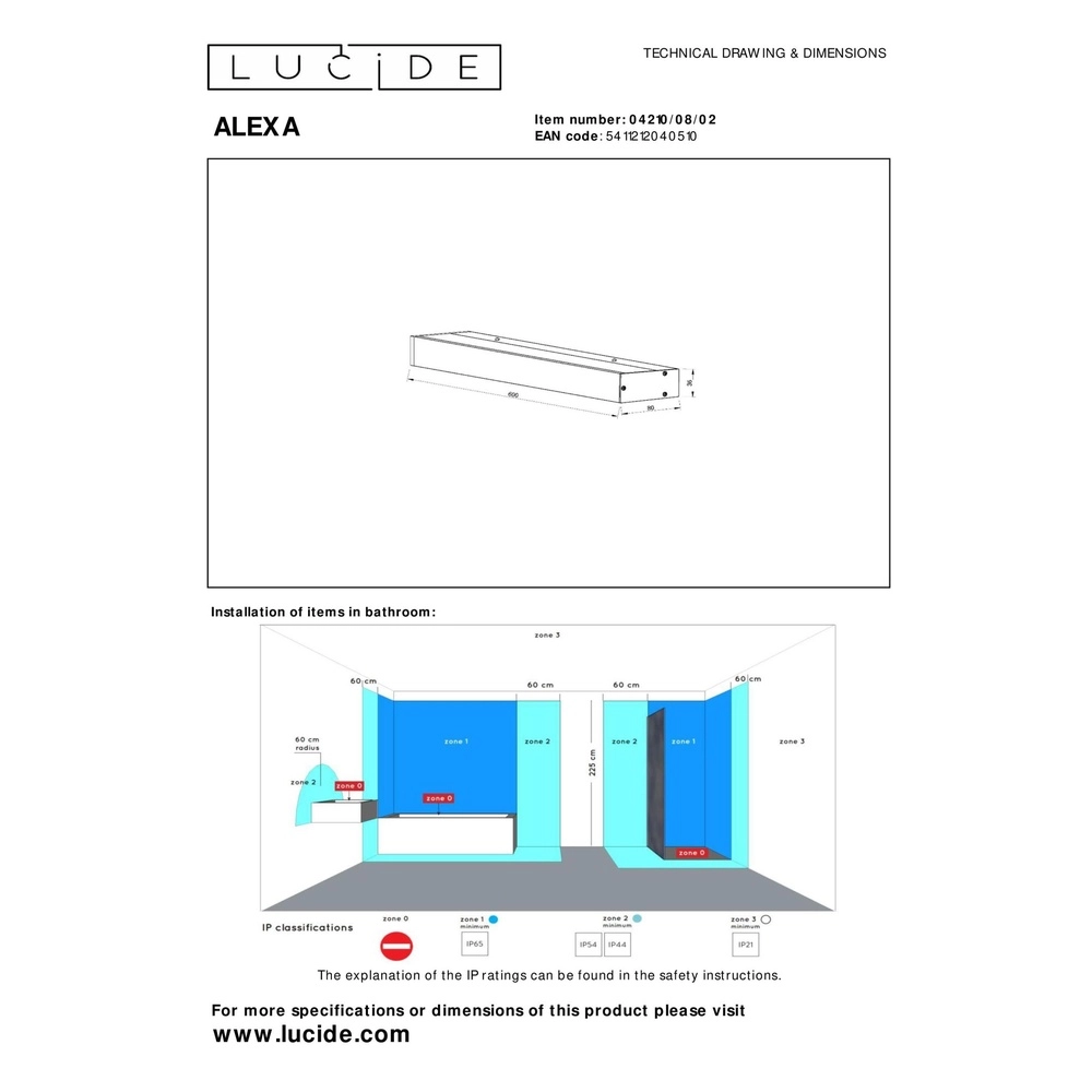 Lampe murale de salle de bain Alexa 60cm or - IP44 - 8W Lucide 5411212040510