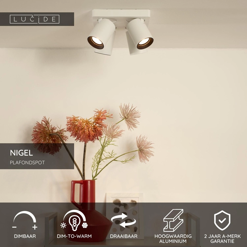 Projecteur de plafond Nigel Blanc à 4 lumières Lucide 5411212092601