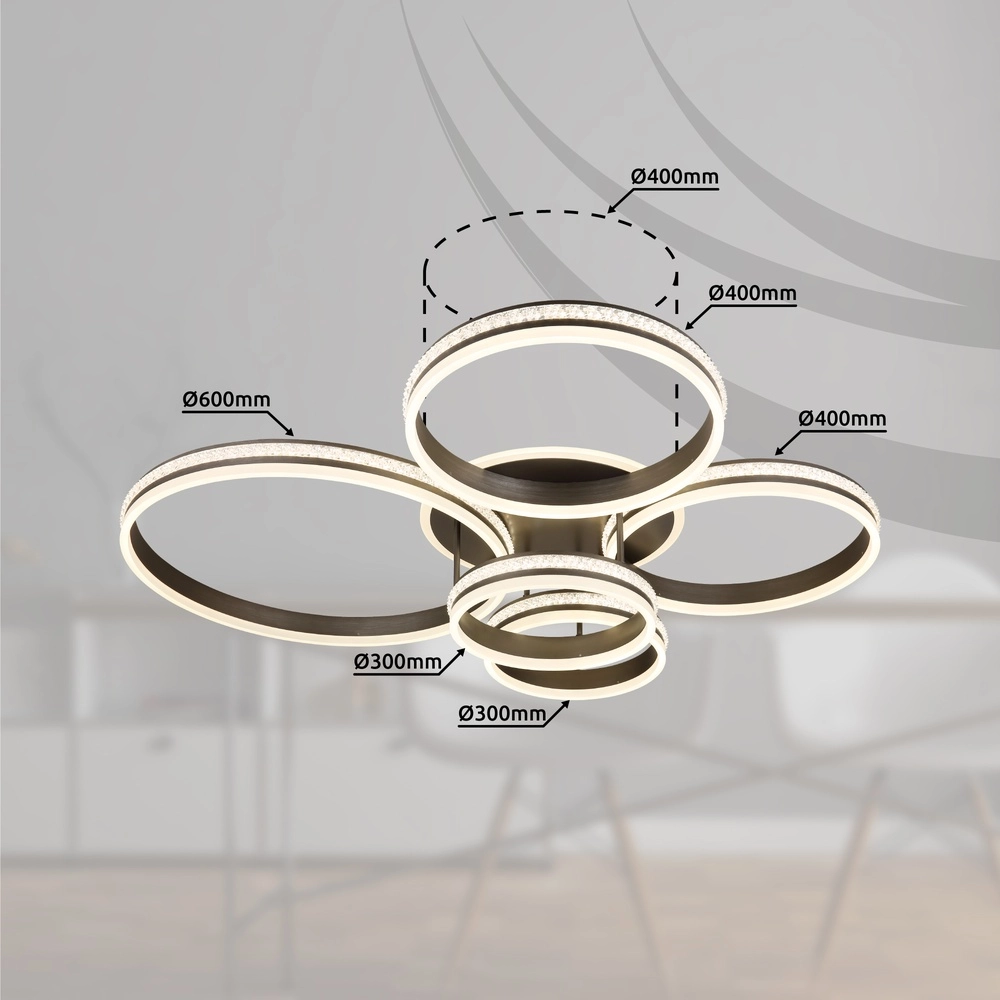 Lampe de plafond à design Grouni 5 anneaux en titane brossés Globo 9007371457991