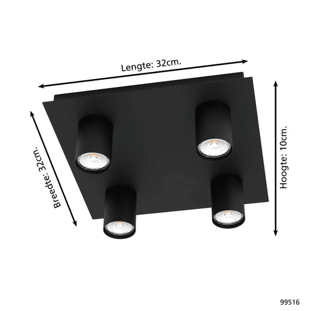 Spot en saillie noir Valcasotto 4 lumières Eglo 9002759995164