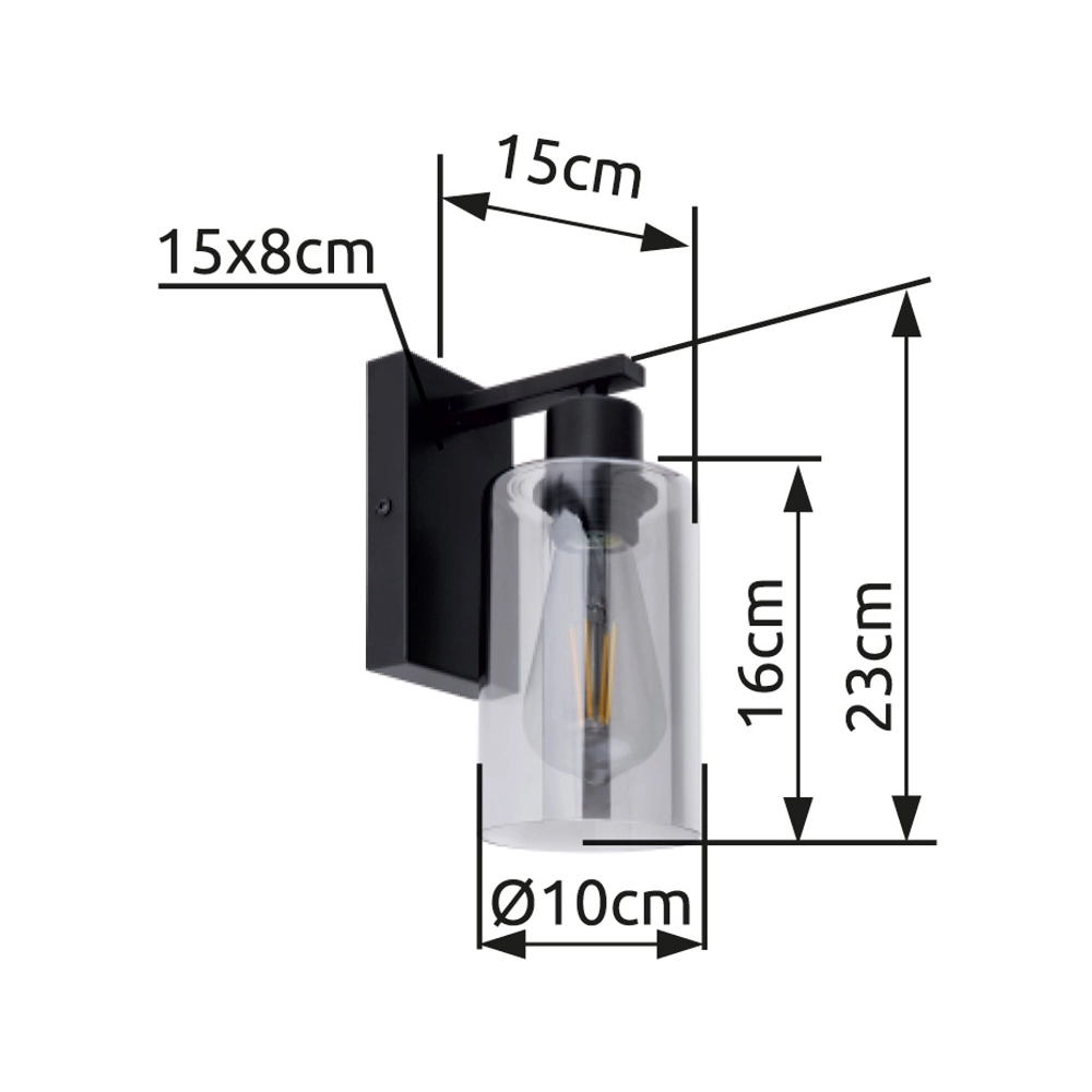 Lampe murale noire Hadera avec du verre fumé Globo 9007371402847