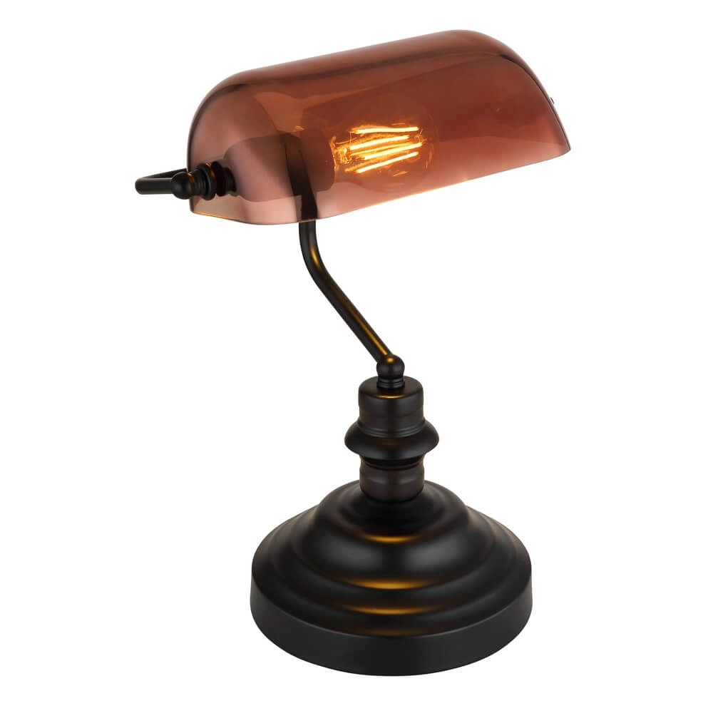 Lampe de bureau classique Antique noir avec verre brun