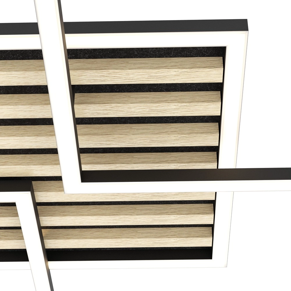 Lampe de plafond moderne Cembrano noir avec carré bois 92,5 cm Eglo 9008606388240