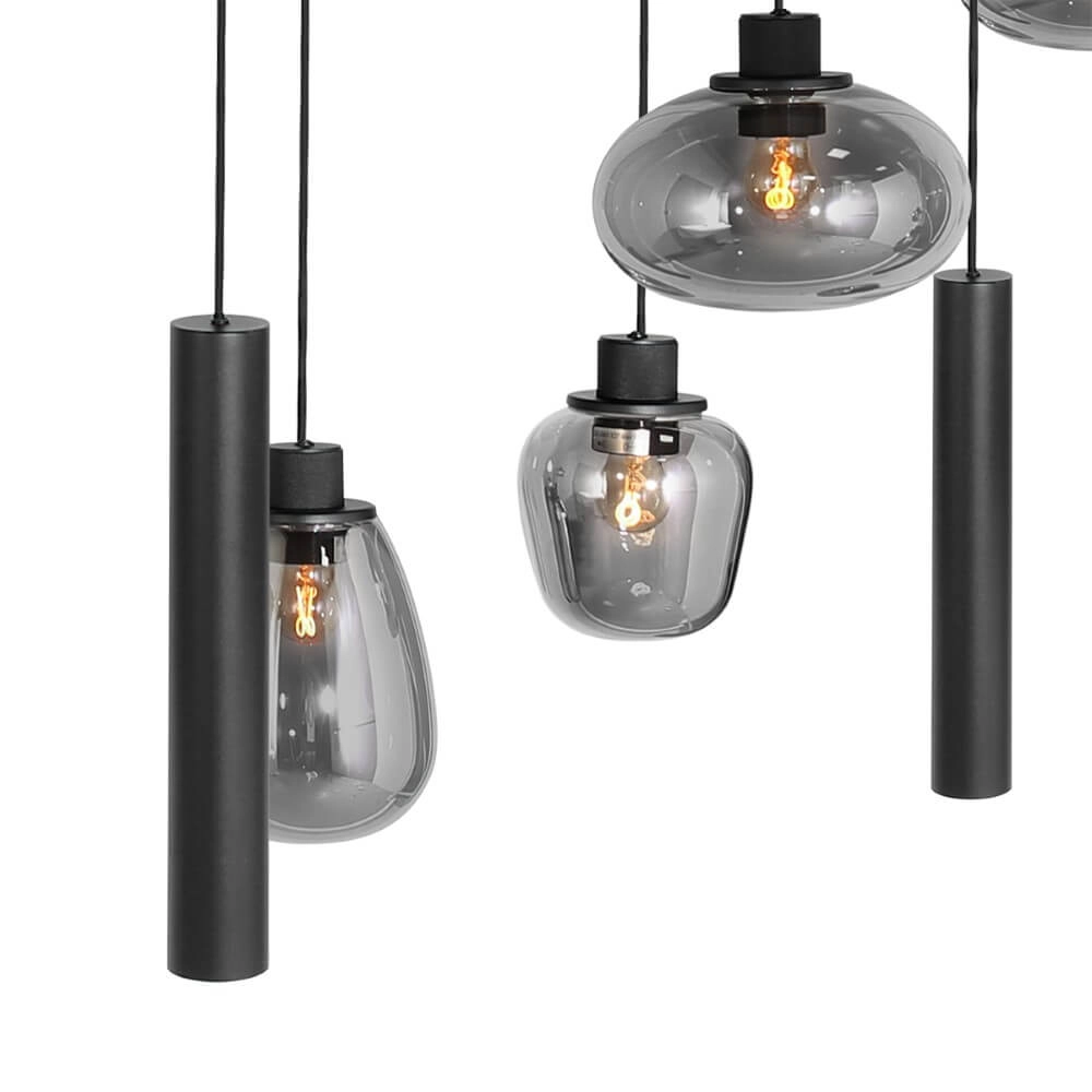 Lampe suspendue pour table à manger Reflexion noir avec verre fumé Steinhauer 8712746172959