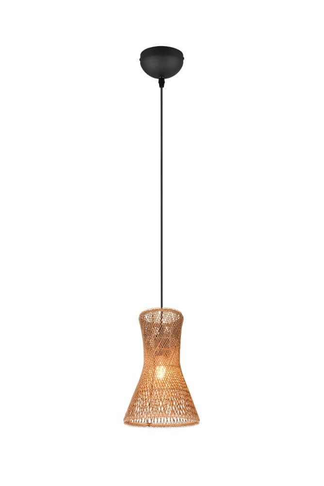 Suspension design Bijou noir avec rotin Ø20cm
